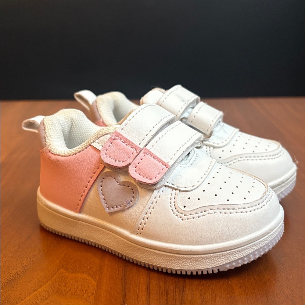 First Steps, White and Pink Heart Sneakers, size 4